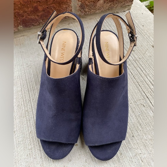 Nine West navy ankle strap chunky glitter heals Women’s size 6.5M - Picture 4 of 6